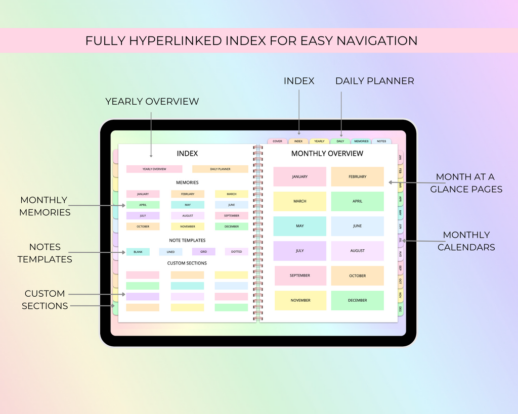 2026 Simply Elegant Digital Planner in Rainbow