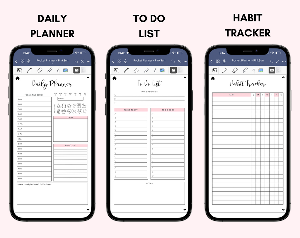 Digital Phone Planner Pink